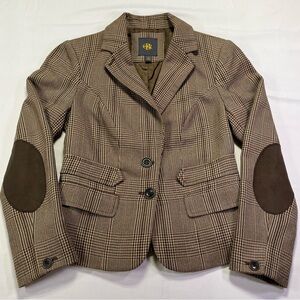 OBR by THE Limited Brown Tan Houndstooth Plaid Blazer Elbow Patches - XS